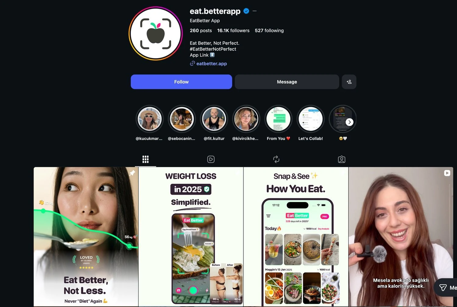 EatBetter — social profile and content formats