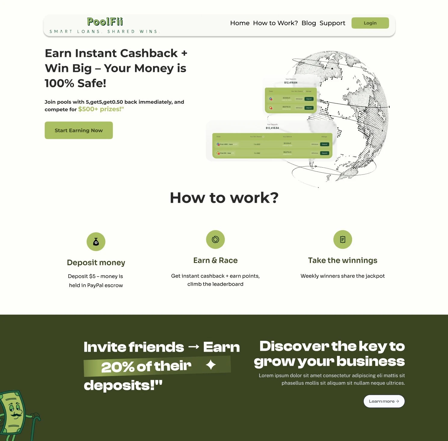 PoolFii — savings platform landing-page design
